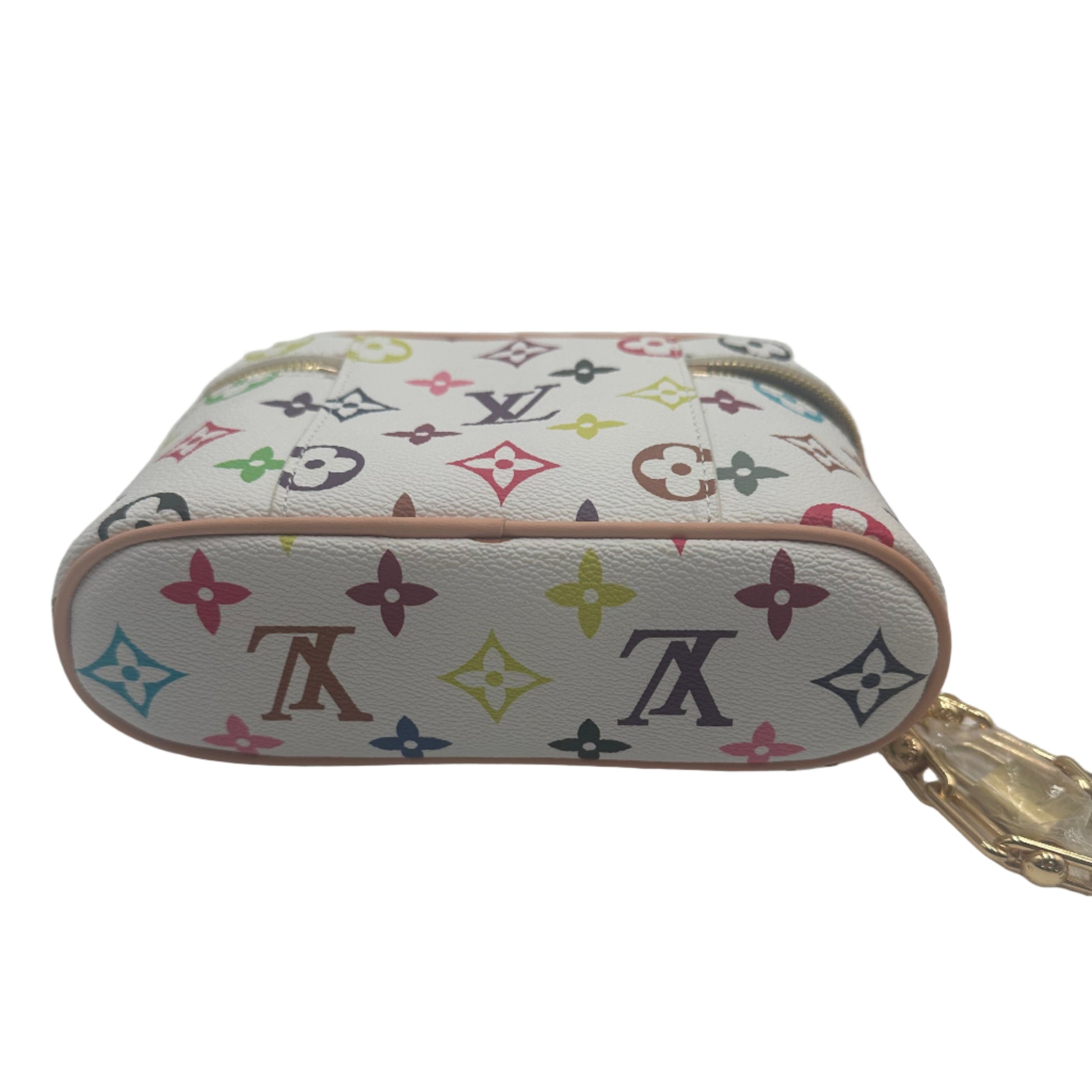 Louis Vuitton monogram multicolor pouch with keychain on a white background