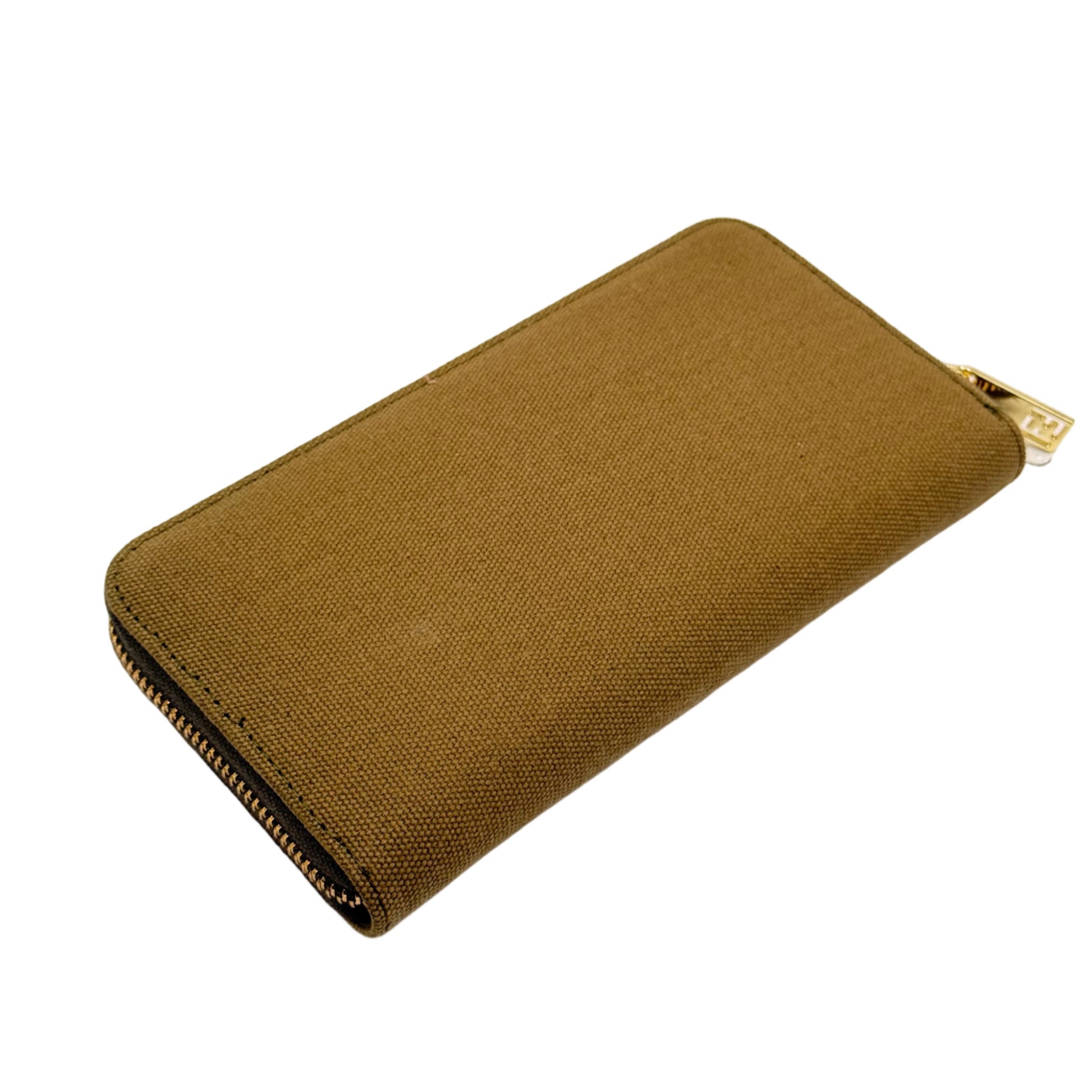Brown wallet with a zipper on a light gray background