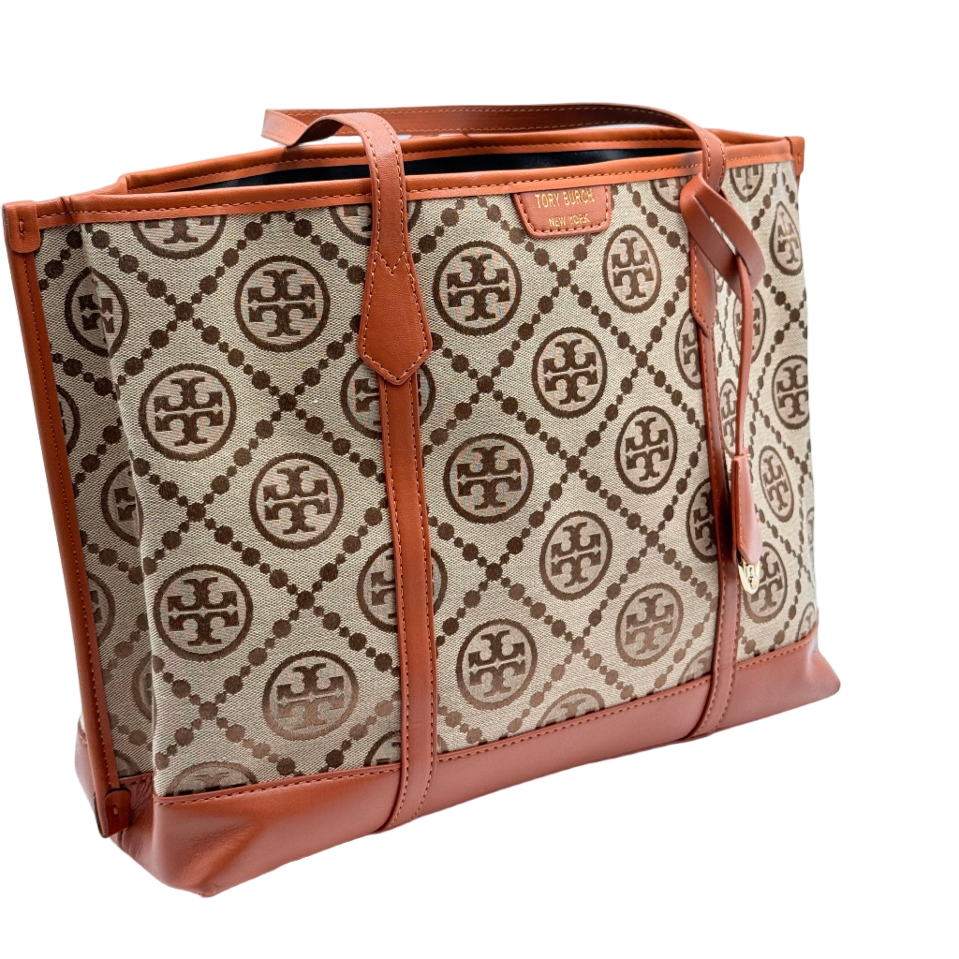 Folded patterned fabric with brown border on a light blue background