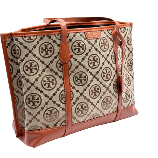 Folded patterned fabric with brown border on a light blue background