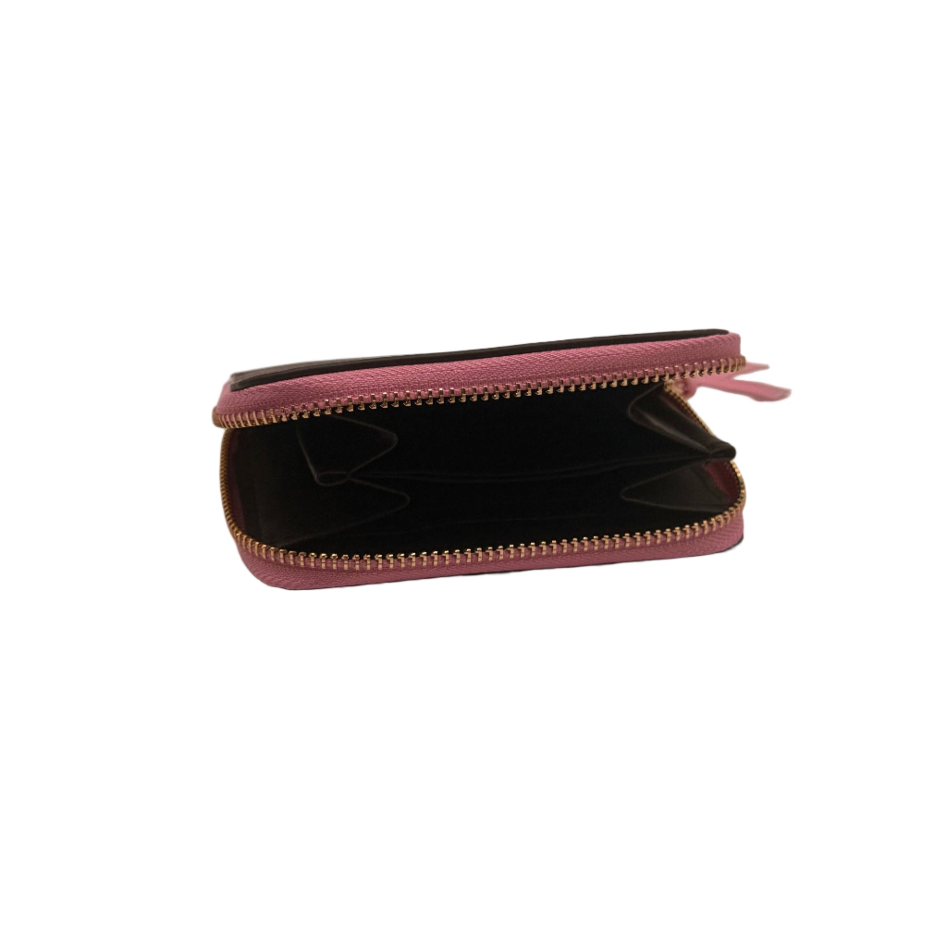Black pouch with pink zipper on a white background