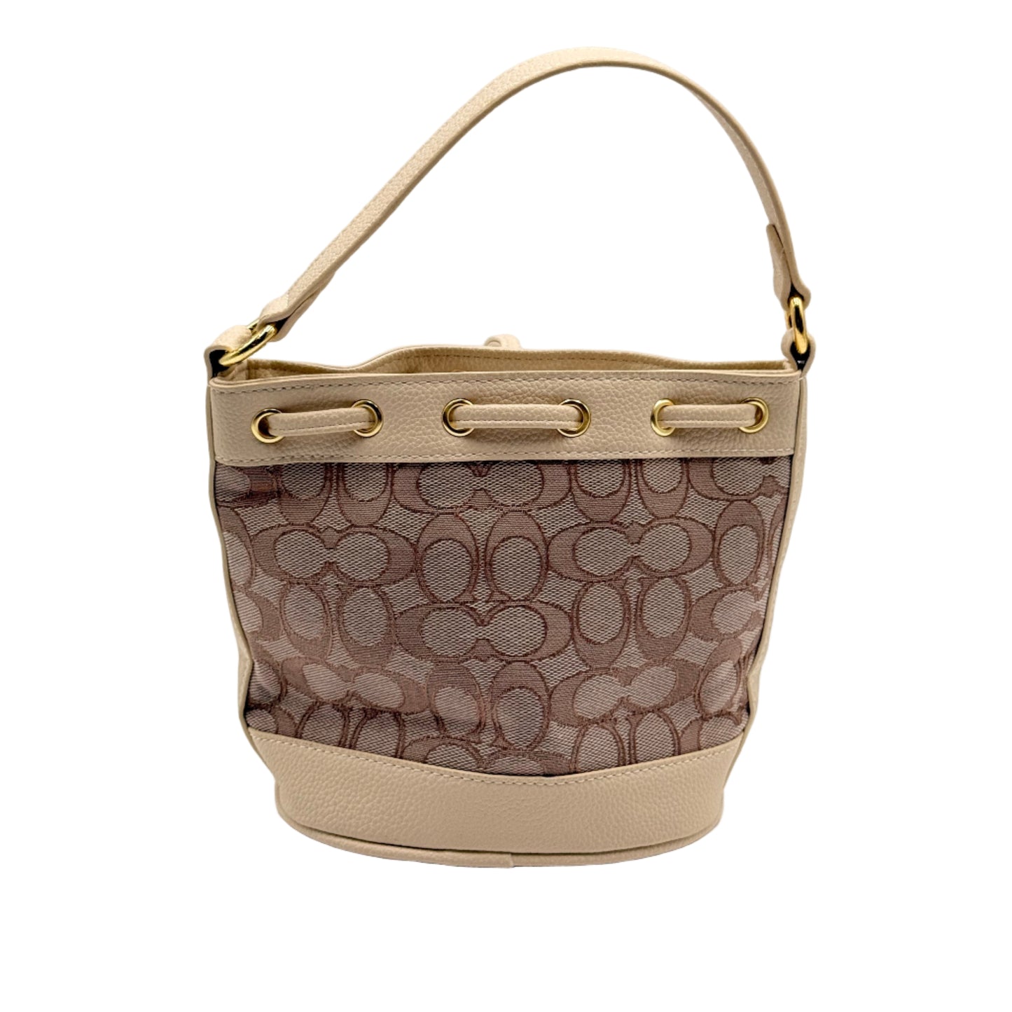 Handbag with a patterned design on a light gray background